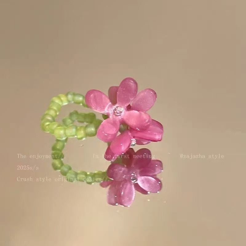 Bohemian Spring Flower Open Ring For Women, Enamel High-End Fashion Index Finger Ring