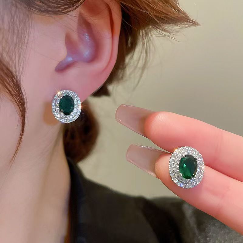 Silver Post Emerald Stud Earrings, Light Luxury Niche Unique Design, 2026 Hot Elegant Ear Jewelry