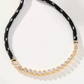 Off-white Brown-striped Woven Necklace With Diamond-encrusted Gold Chain
