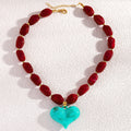 European And American-style Beaded Resin Heart Necklace Vintage