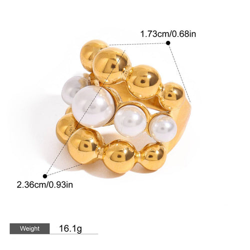 18K gold multi-layer round beads with pearl design exquisite high-end ring