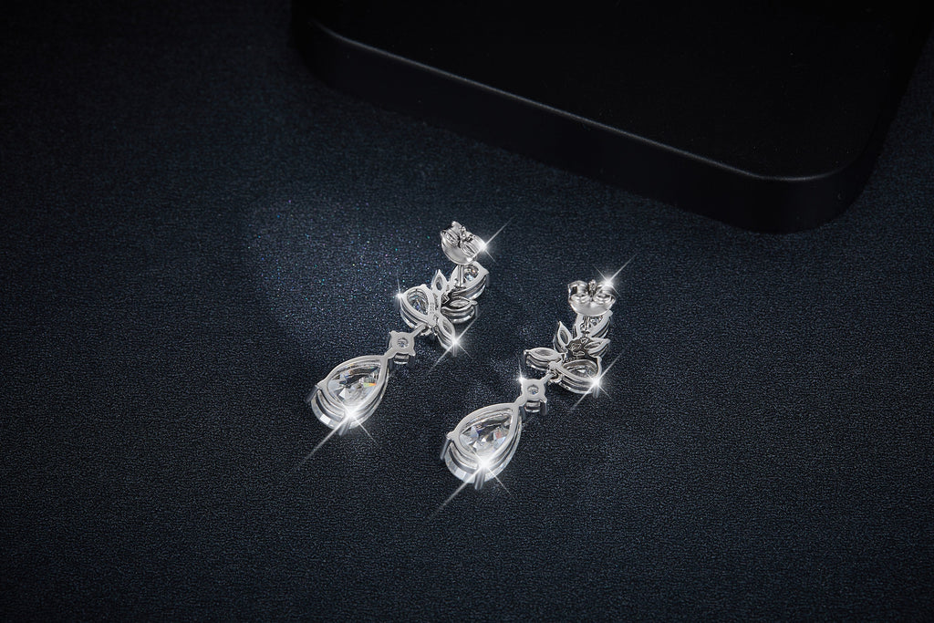 S925 Sterling Silver Pear Cut Moissanite Dangle Earrings  7x11mm Elegant Floral Cluster Drop Earrings With GRA Platinum Plated Jewelry Gift Box Set