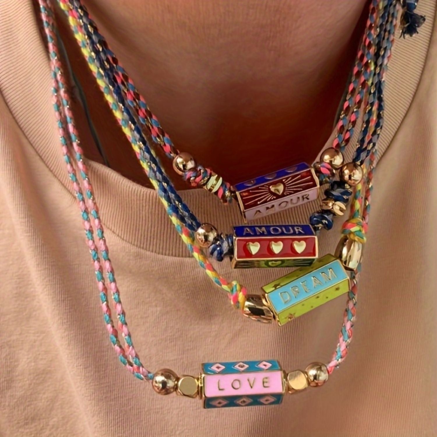 Bohemian style colorful love pendant necklace bracelet