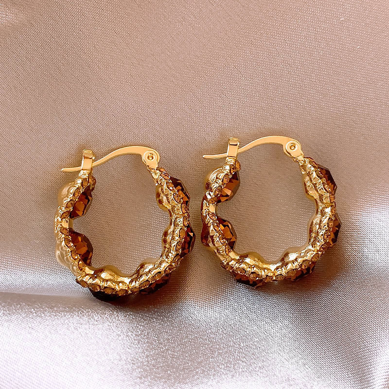 Elegant Light-luxury Coffee-colored Crystal Hoop Ear Clips