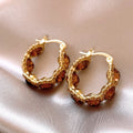 Elegant Light-luxury Coffee-colored Crystal Hoop Ear Clips