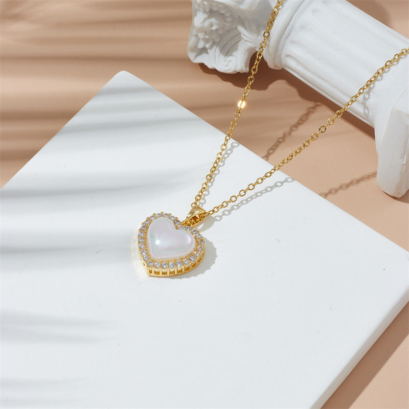 New Heart-shaped Shell Pendant Titanium Steel Necklace For Women