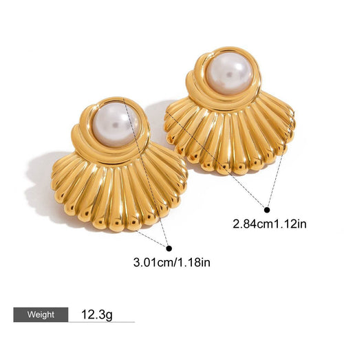 18K gold geometric inlaid gemstone design exquisite noble earrings
