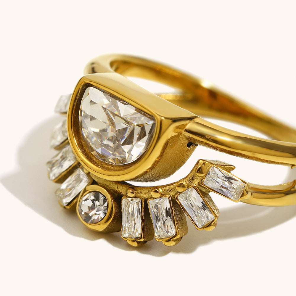 Retro Stainless Steel Sun Double-Ring For Women