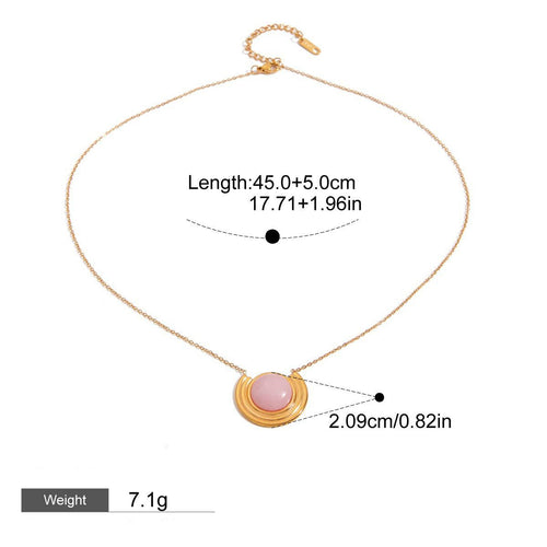 18K gold round shape with textured gemstone design light luxury noble necklace