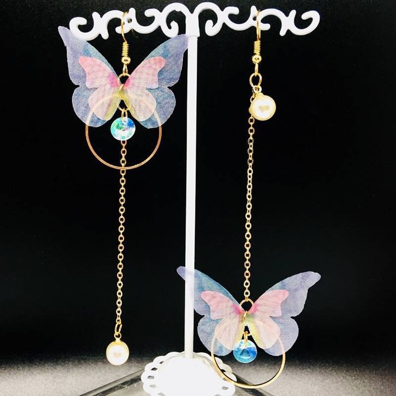 New Korean-style Retro Asymmetric Butterfly Earrings Long Style