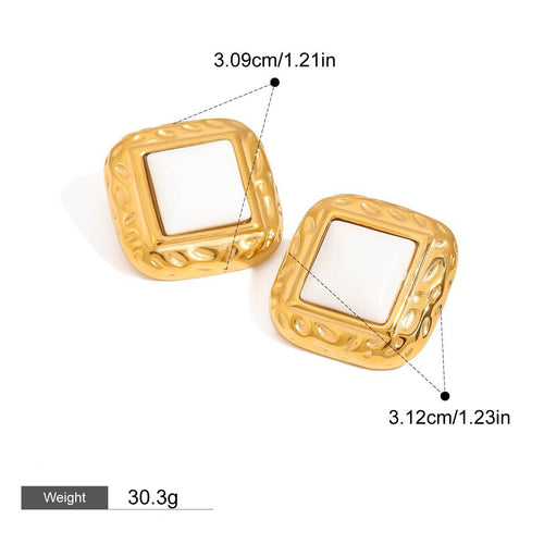 18K gold arc-shaped square inlaid gemstones with exquisite design and noble earrings