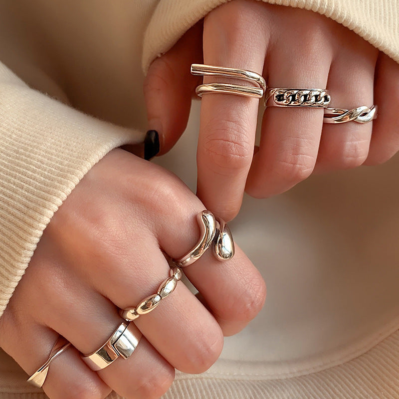 925 Sterling Silver Minimalist Rings For Women, Korean Style Niche Design, Non-Tarnish Vintage Heavy Duty Finger Rings Jewelry