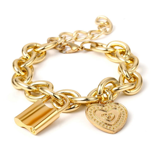 18k gold multi-layer lock-shaped retro street style bracelet