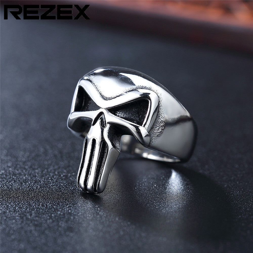 Retro Biohazard Skull Mens Titanium Steel Ring
