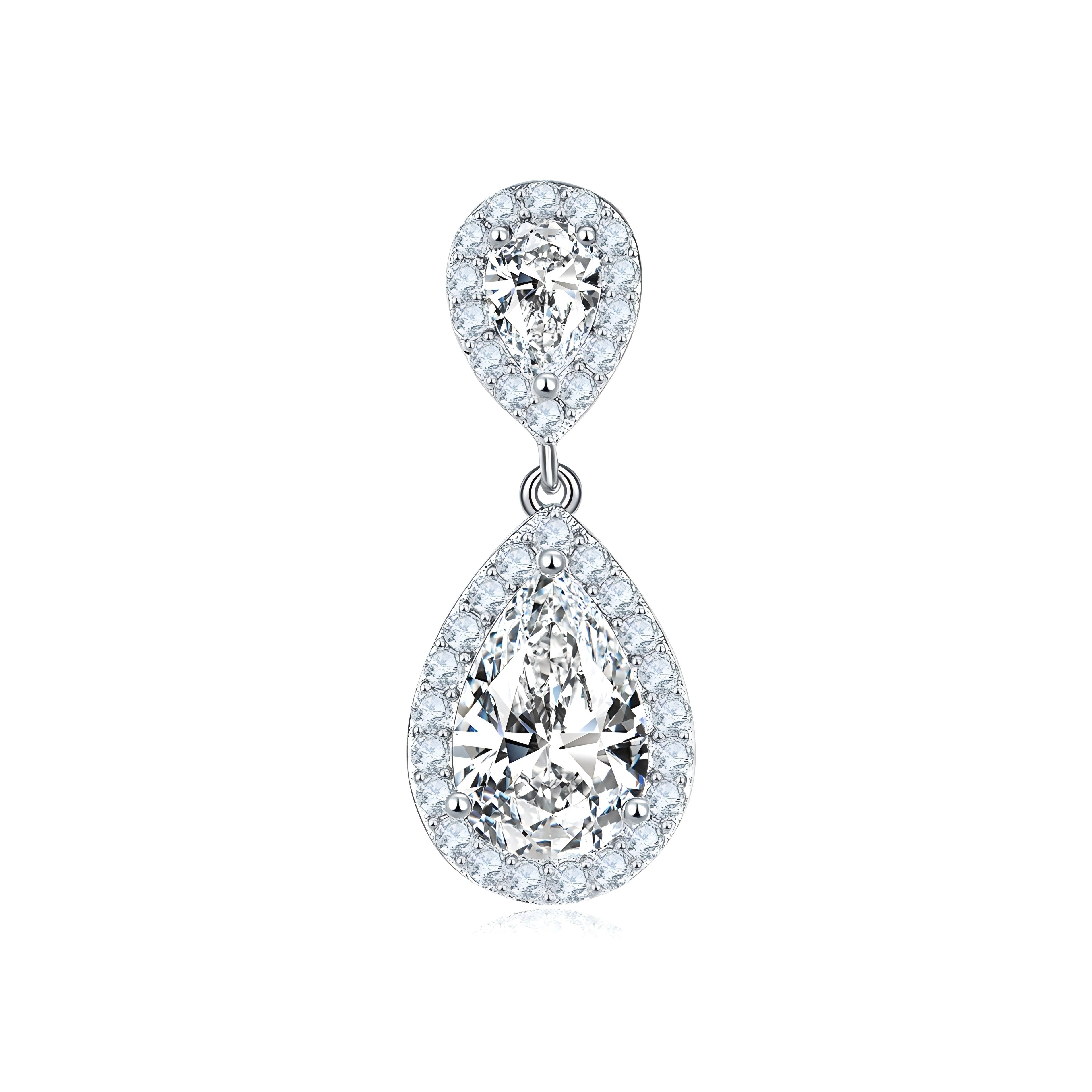S925 Sterling Silver Platinum Plated Pear Cut Moissanite Dangle Earrings  6x9mm Teardrop Halo Drop Earrings With GRA Certificate Jewelry Gift Box Set