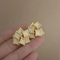 French Retro Square Earrings, Metal Enamel 3D Art Design, Light Luxury Niche Studs