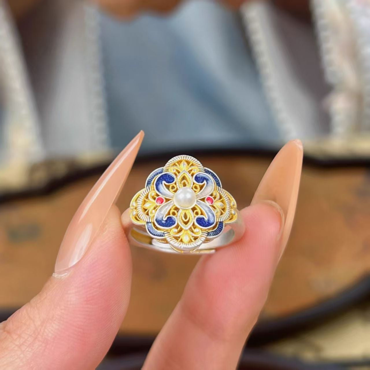 Bohemian Spring Flower Open Ring For Women, Enamel High-End Fashion Index Finger Ring