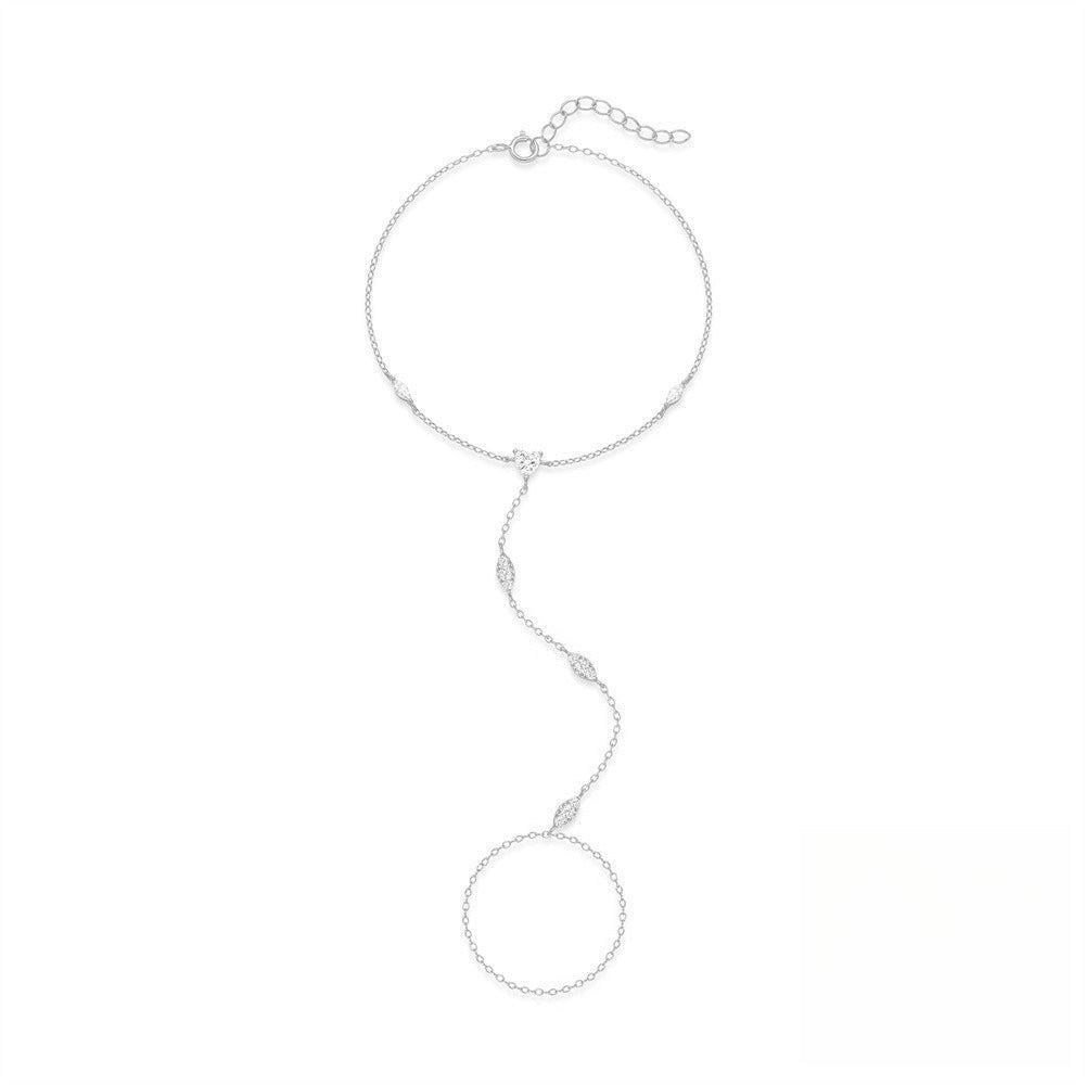 s925 sterling silver horse eye diamond bracelet ring chain finger chain
