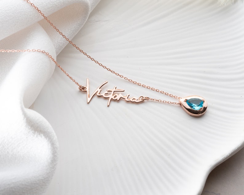 Personalized Cursive Name & Birthstone Necklace