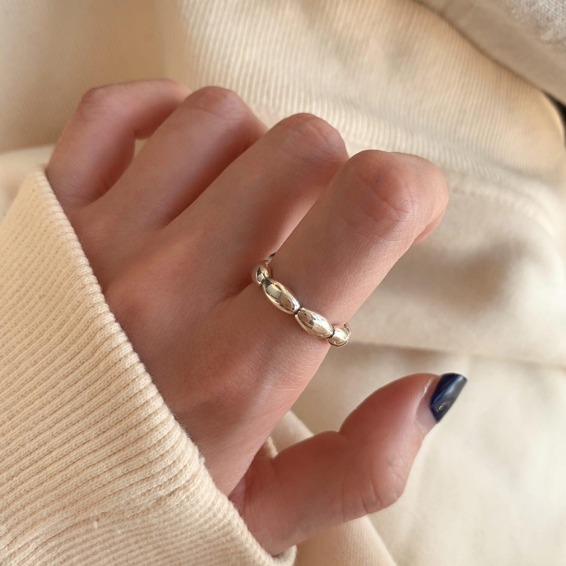 925 Sterling Silver Minimalist Rings For Women, Korean Style Niche Design, Non-Tarnish Vintage Heavy Duty Finger Rings Jewelry