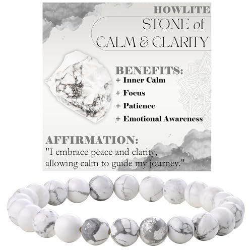 8mm Natural Stone Bead Bracelet White Turquoise