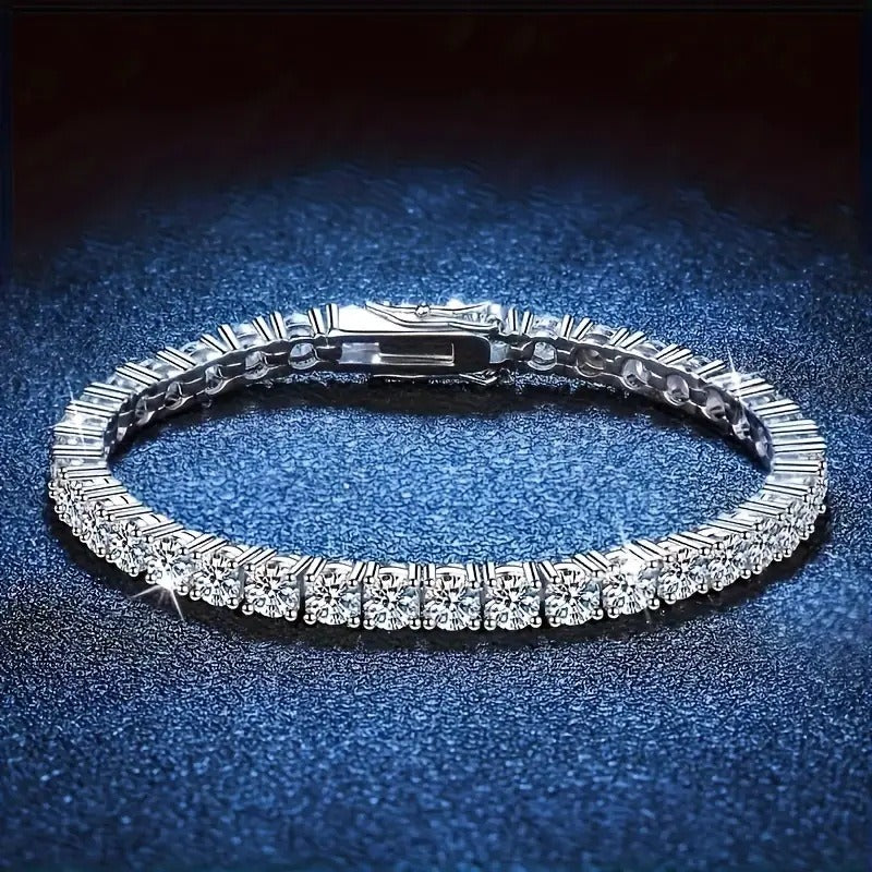S925 sterling silver plated, fully encrusted with sparkling rhinestones, tennis chain.
