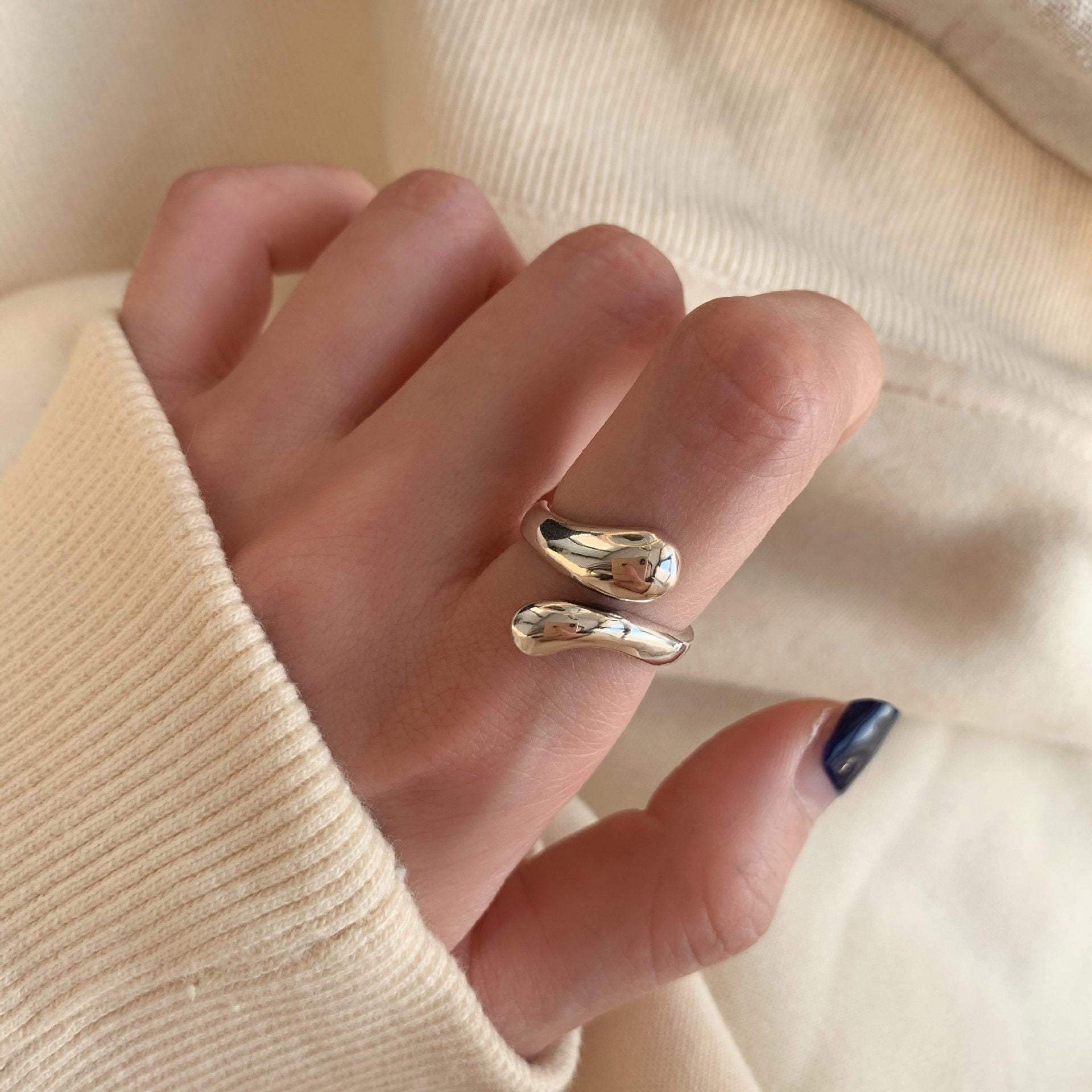 925 Sterling Silver Minimalist Rings For Women, Korean Style Niche Design, Non-Tarnish Vintage Heavy Duty Finger Rings Jewelry