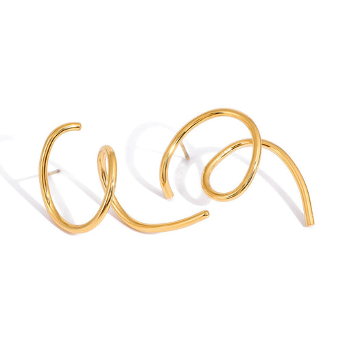 18K gold irregular titanium steel line stud earrings