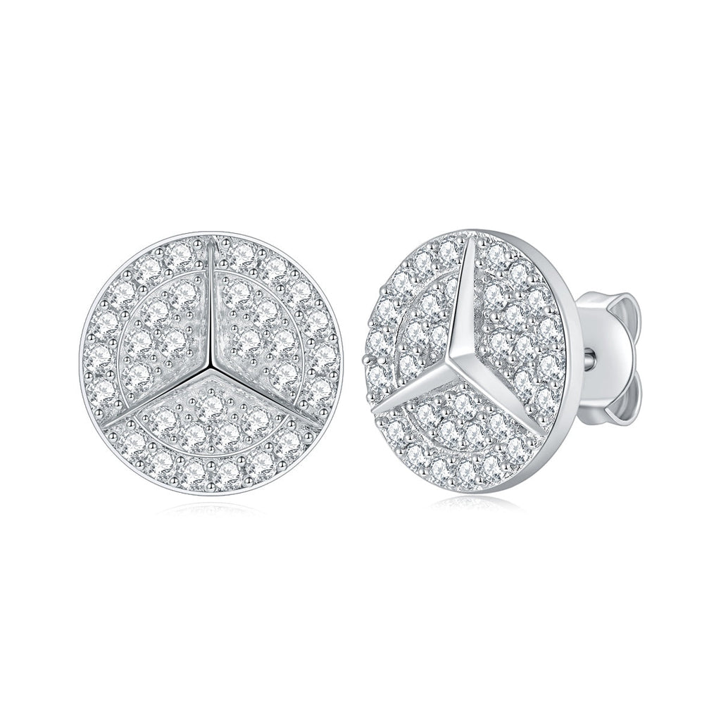S925 Sterling Silver Moissanite Stud Earrings  Round Pave Three Pointed Star Geometric Design With GRA Certificate Platinum Plated Gift Box Set For Women Or Men