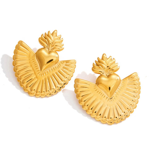 18K gold heart-shaped titanium steel stud earrings
