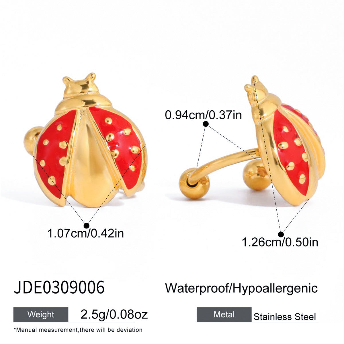 Ladybug Stainless Steel Ear Cuff Earrings