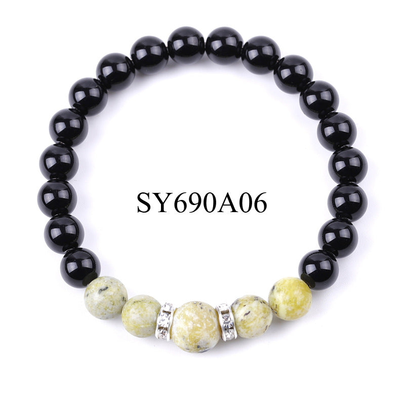 8 Mm 10mm Tigers Eye And Glossy Black Stone Micro-Inlaid Diamond Bracelet