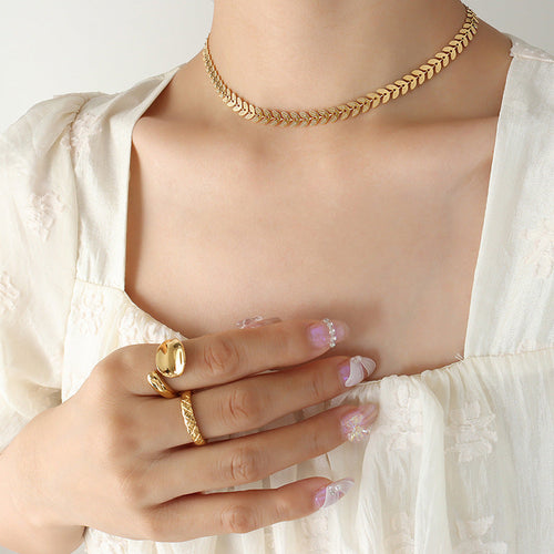 18K Gold-Plated Leaf Titanium Steel Necklace