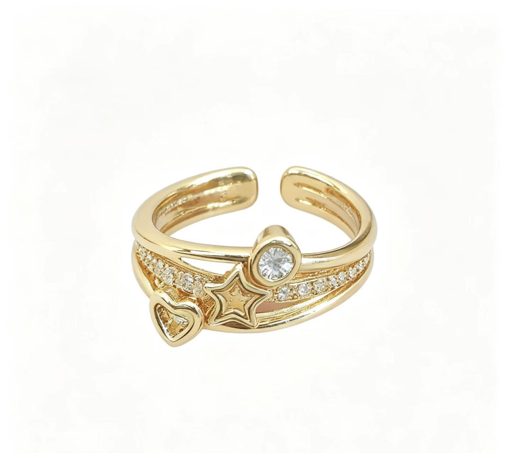 Womens Geometric Line And Polka-dot Diamond-studded Ring