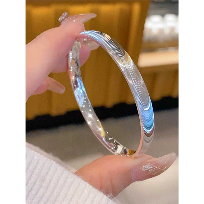 9999 Solid Silver Closed Bangle Bracelet - Brushed Finish Minimalist Smooth Band for Women