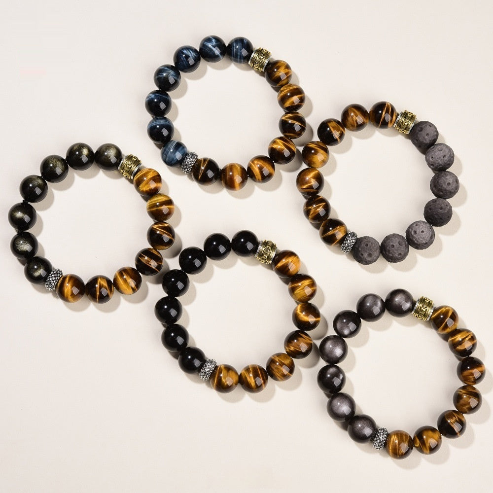 Natural Tigers Eye And Obsidian Collectors Bracelet