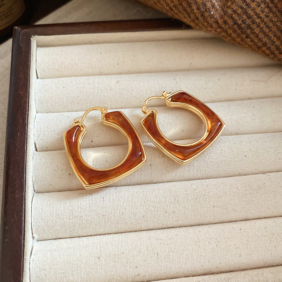 2026 Trendy Maillard Aesthetic Earrings, Natural Wood Amber Resin Gold Knot Drop Earrings, Retro Lightweight Dangle Earrings For Daily Commute Party