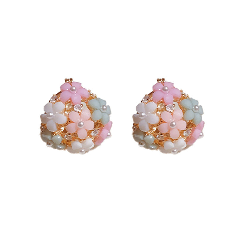 Fresh And Fashionable Zircon Pearl Flower Earrings