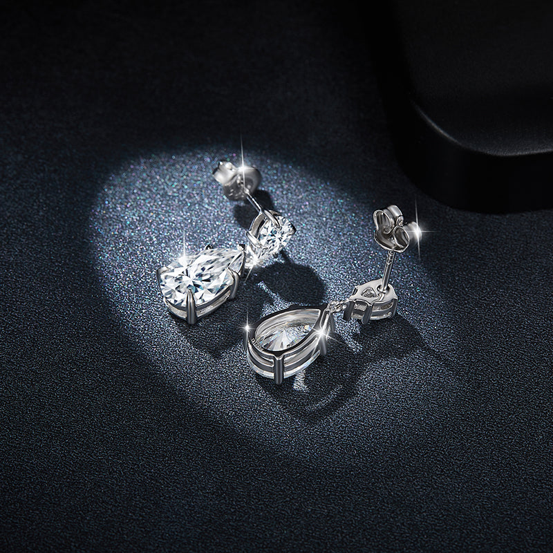 S925 Sterling Silver Pear Cut Moissanite Dangle Earrings  7x11mm Teardrop Double Stone Drop Earrings With GRA Platinum Plated Jewelry Gift Box Set