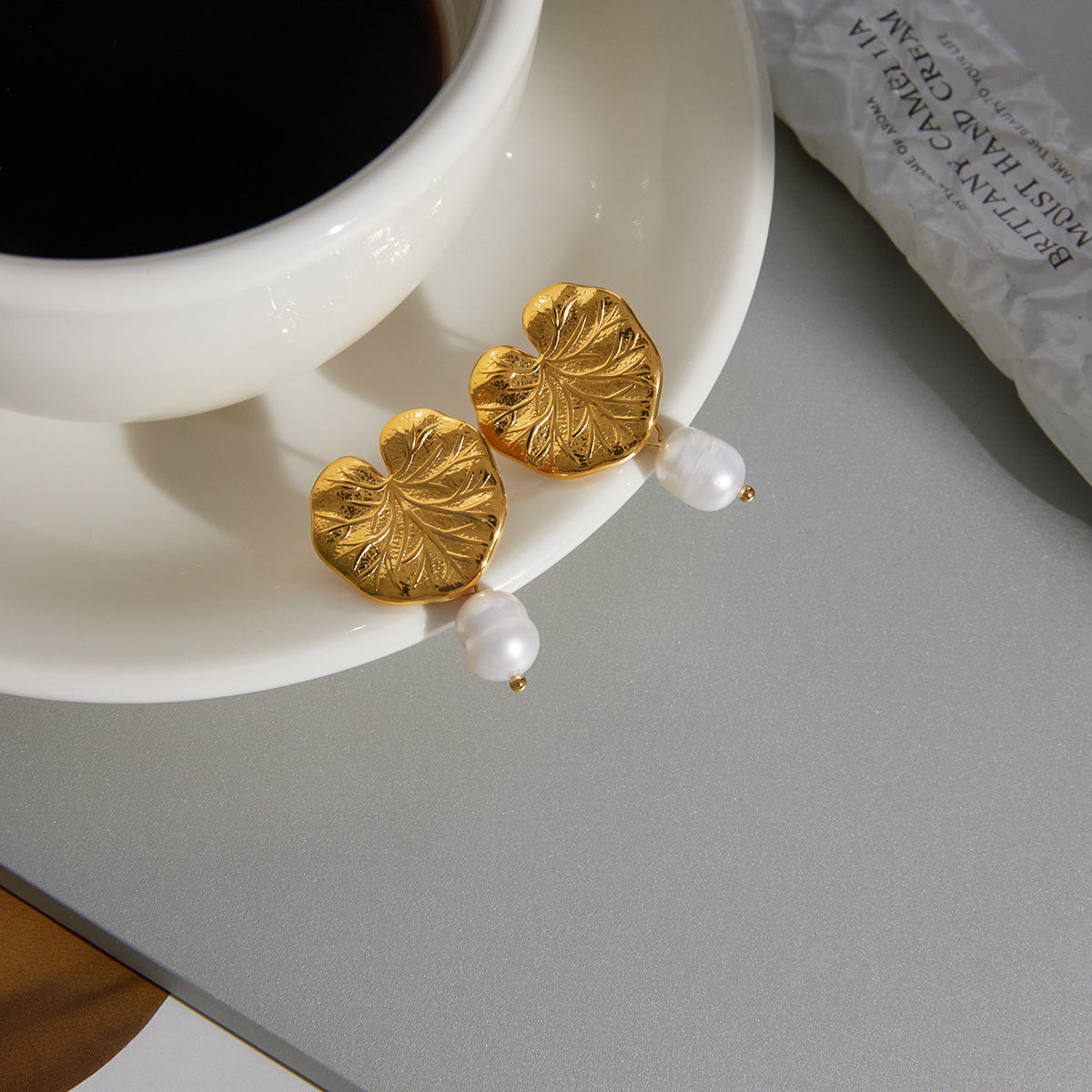 Freshwater Pearl Lotus Drop Earrings