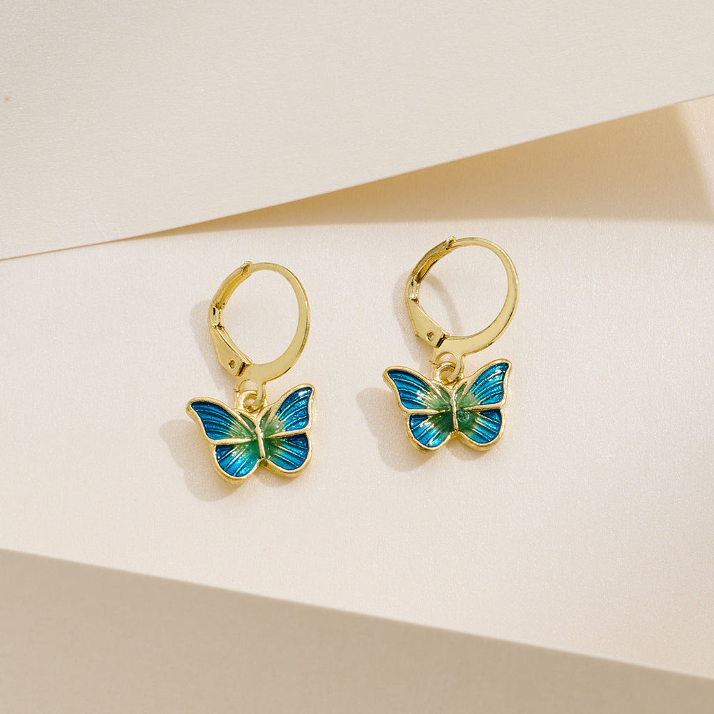 Japanese-Korean French-style Dripping-Oil Petite And Playful Butterfly Earrings