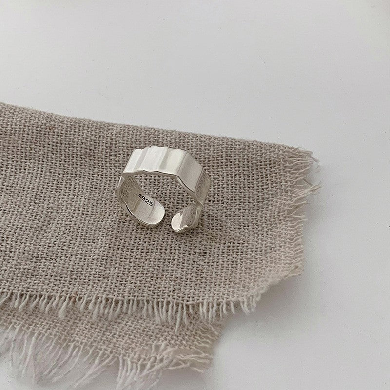 925 Sterling Silver Intertwined Chain Ring, Vintage Open Adjustable Cuff, Non Tarnish Korean Style Jewelry