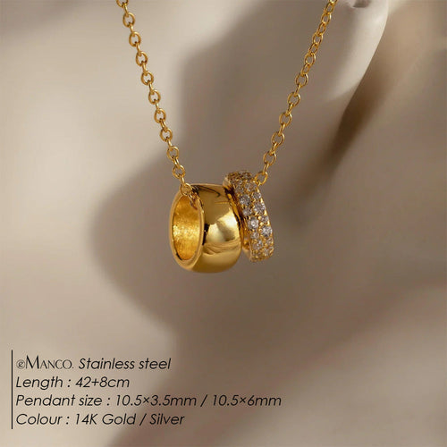 14k Wide-Frame Round Hoop Dual-Pendant Versatile Necklace