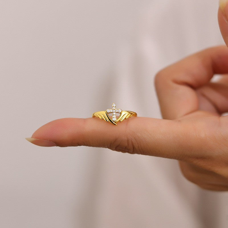 Angel Wings Cross Unique Punk Street-Style Open-End Index Finger Ring