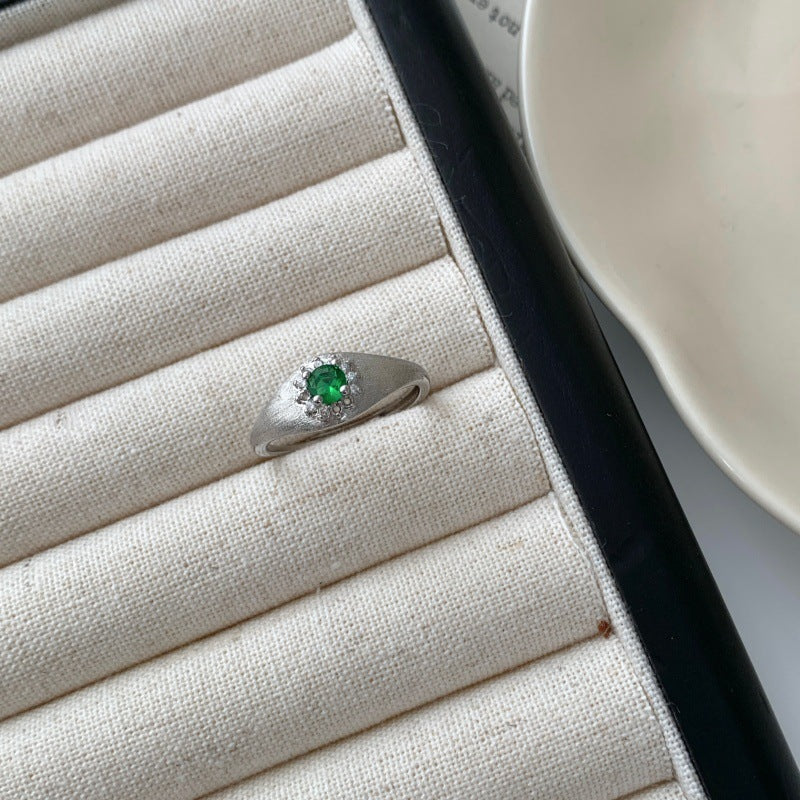 Brushed Round Stone Color Gem Open Ring For Women, Luxury Ins Style Niche Design, High-End Adjustable Index Finger Ring, Multi-color Options