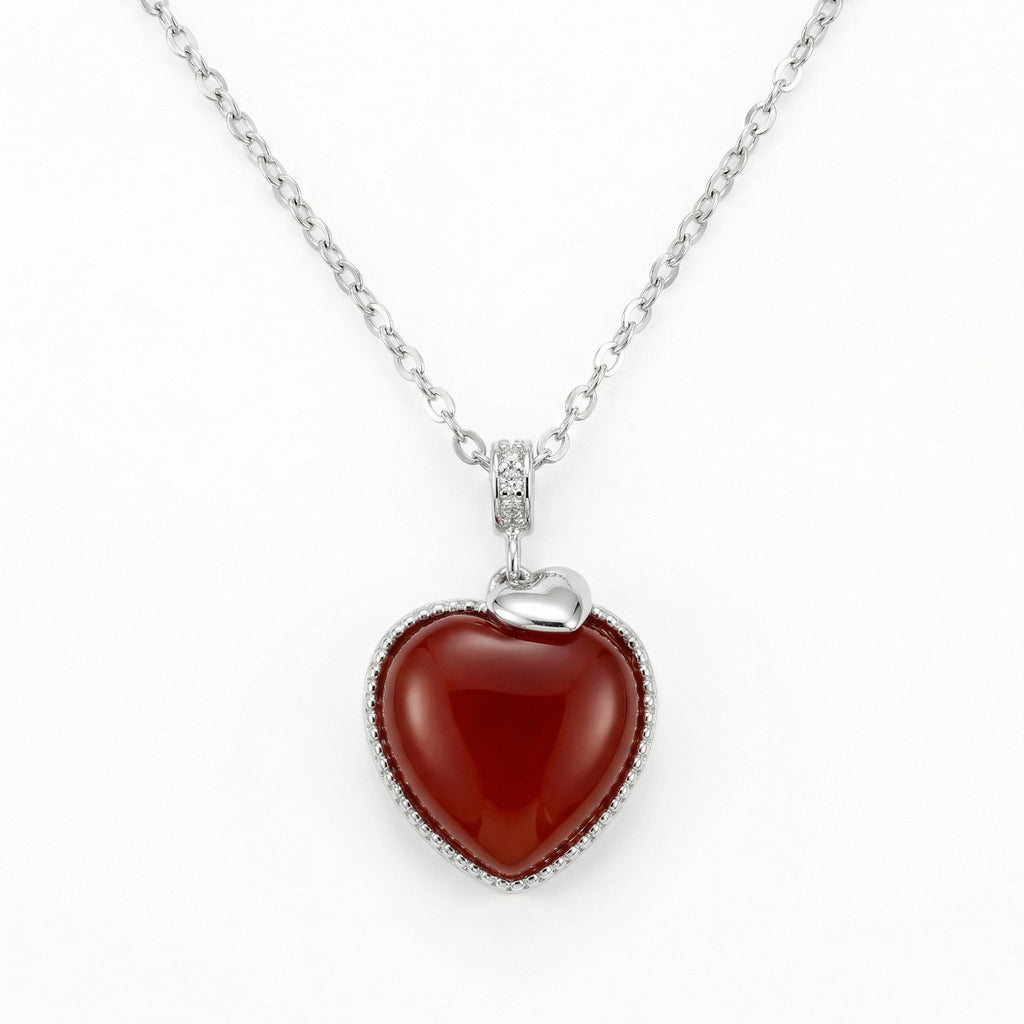 925 Sterling Silver Elegant Sterling Silver Heart Necklace with Vibrant Red Gemstone Pendant
