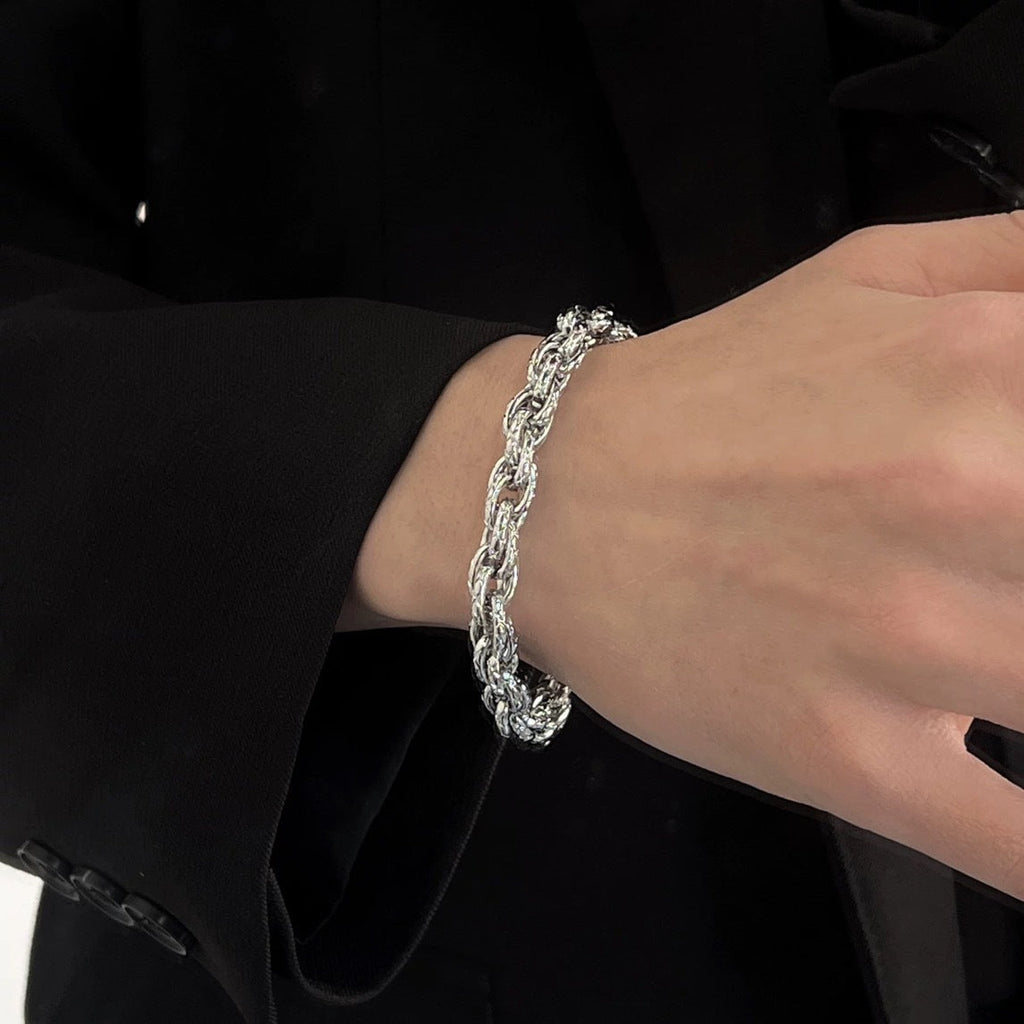 New Arrival European American Braided Twist Titanium Steel Bracelet For Men, Ins Popular Brand Premium Texture Hip Hop Niche Design Couple Matching Hand Jewelry