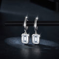 S925 Sterling Silver Emerald Cut Moissanite Dangle Earrings  6x8mm Huggie Hoop Drop Earrings Platinum Plated Jewelry Gift Box Set
