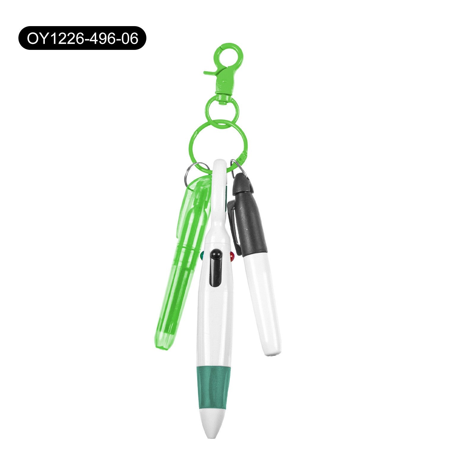 Ballpoint pen set-with key chain-four-color pen + black marker + rose highlighter-1 set