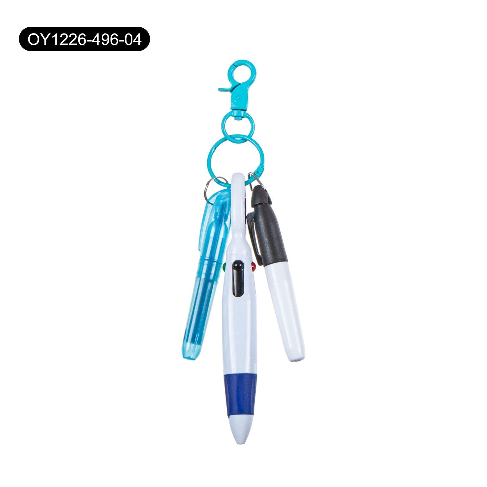 Ballpoint pen set-with key chain-four-color pen + black marker + rose highlighter-1 set